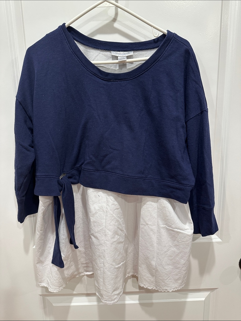 Motherhood Maternity Navy and White Layered Tie-Waist Sweatshirt